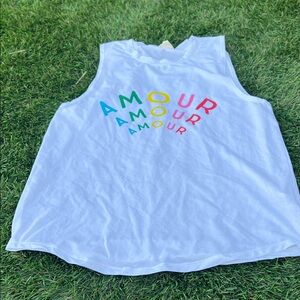 Spiritual Gangster White Tank Top with Colorful AMOUR Print size Small